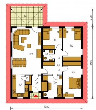 Plan de sol du rez-de-chaussée - BUNGALOW 185